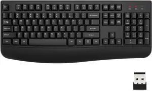 Wireless Keyboard, 2.4G Ergonomic Full Size Wireless Computer Keyboard with Wrist Rest for Windows, Mac OS Desktop/Laptop/PC(Black)