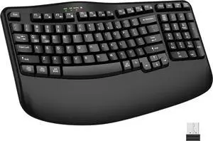 Ergonomic Wireless Keyboard with Wrist Rest, Wave Keys, Comfortable Natural Typing, 2.4GHz Ergo Wireless USB Computer Keyboard for Multi-OS, Windows, Mac OS, Laptop, PC (Black)