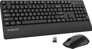 Wireless Keyboard and Mouse Combo, 2.4Ghz Ergonomic Silent Keyboard Mouse, Full-Sized Cordless Membrane Keyboard with Palm Rest for Windows, Mac, PC, Laptop, Adjustable DPI Mouse, USB Receiver