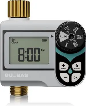 Low Pressure Sprinkler Timer with Brass Inlet & Outlet, Water Timer for Garden Hose, Rain Delay, Manual/Automatic Watering, Ball Valve System Compatible with Rain Barrel