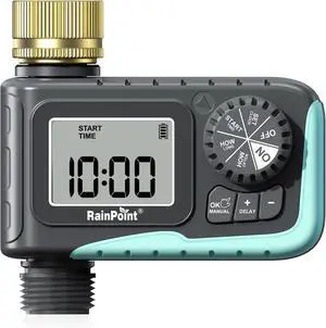 Sprinkler Timer with Brass Swivel, Programmable Water Timer for Garden Hose with Rain Delay/Manual Watering, Digital Irrigation System Kit for Lawns, 1 Outlet