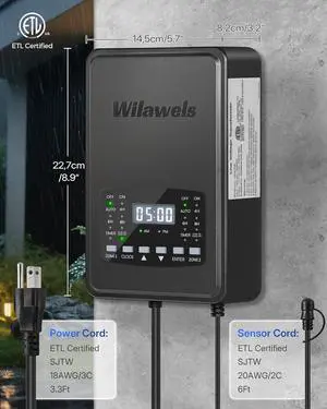 200W Low Voltage Landscape Transformer, 2 Zone Independent Control, Landscape Lighting Transformer, 120V AC to 12/14V AC, Low Voltage Transformer with Timer and Photocell Sensor, ETL Listed