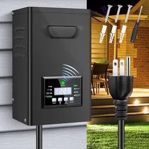 200W Low Voltage Landscape Transformer, Landscape Lighting Transformer with Timer and photocell Sensor, 120V AC to 12V/15V AC Outdoor Weatherproof Low Voltage Transformers for Landscape Lighting