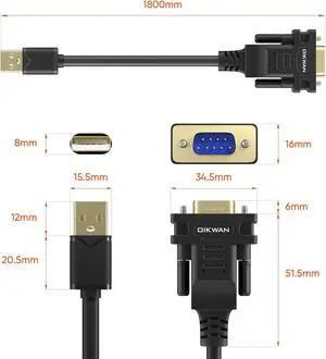 USB to RS232, USB Serial Adapter with FTDI Chipset,USB 2.0 to Male DB9 Serial Cable for Windows 11,10, 8, 7, Vista, XP, 2000, Linux and Mac OS(6ft)