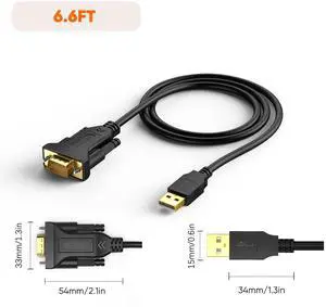 6.6 Feet USB to RS232 Adapter with PL2303 Chipset, Gold Plated USB 2.0 to DB9 Serial Converter Cable Support Cashier Register, Modem, Scanner, Digital Cameras,CNC etc, 2M /Black