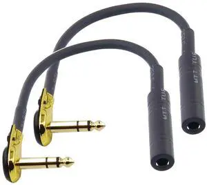 Right Angle 6.35 mm Male to 6.35 Female Adapter Gold Plated ¼ inch ts to ts Pancake Type Connectors Cable for Speaker Patch Guitar (TRS Male to TRS Female) 1