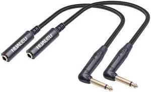 2-Pack 1FT 1/4 Inch Right Angle TS Male to 1/4 Inch TS Female Adapter, 6.35mm 1/4" Mono Connector for Bottom Plug and Front Facing Jack Guitar