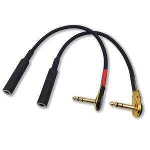Speakes Cable, 1 Foot Balanced TRS ¼ Adapter, TRS Cable 1/4 Right Angle Golden Plated 6.35mm Male to 6.35 Female Audio Adapter for Speaker, Patch Cable, Guitar - 2 Packs