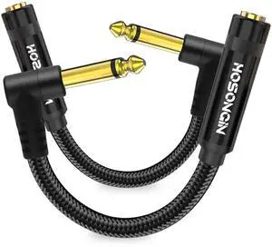 Premium 1/4" Right Angle TS Male to TS Female Adapter - Gold-Plated, Aluminum Alloy, High-Fidelity Sound, 2-Pack for Guitars, Amplifiers & Audio Devices