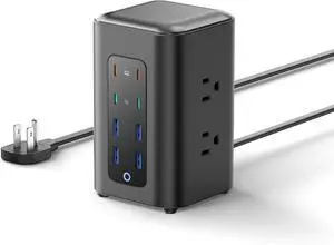 Power Strip Tower (230W), 14-in-1 USB-C Charging Station Tower with 2000J Surge Protection, 5FT Extension Cord with 6 AC Outlets & 8 USB Ports for Home Office Dorm Essentials
