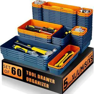 Tool Box Organizer Tray, Toolbox Desk Drawer Organizer, Tool Box Tray, Toolbox Organization Storage for Rolling Tool Chest (60PCS (Blue+Orange))