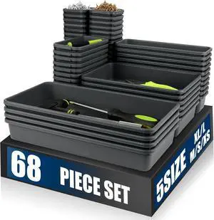 LARGE SIZE68PCSTool Box Organizer Tray Divider, 5 SizeToolbox Desk Drawer Organizer, Organization and Storage Toolbox for Garage Accessories (68pcs-Grey) (68PCS 5Sizes)