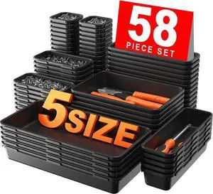 5 Size Tool Box Organizer Tray Divider Set, Black Desk Drawer Organizer, Garage Organization and Storage Toolbox Accessories Rolling Tool Chest Cart Cabinet WorkBench Small Part