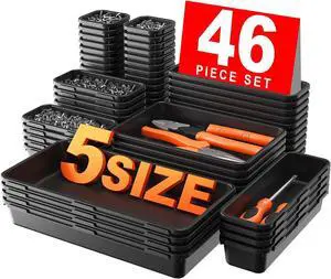 & 5 SizeTool Box Organizer Tray Divider Set, Black Desk Drawer Organizer, Garage Organization and Storage Toolbox Accessories Rolling Tool Chest Cart Cabinet WorkBench Small Part