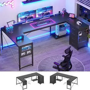 67" U Shaped Desk with 4 Fabric Drawers, Reversible Corner Computer Desk with Power Outlet & CPU Shelf, L Shaped Office Desk with Pegboard for Home Office, Black 67" U Shaped Desk with 4 Fabric Drawers, Reversible Corner Computer Desk with Power Outlet & CPU Shelf, L Shaped Office Desk with Pegboard for Home Office, Black