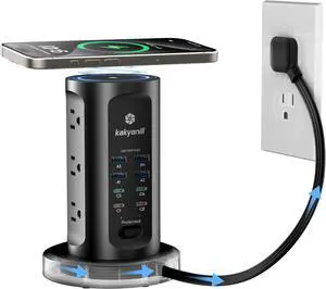115W USB Charging Station, Power Strip Tower, 9 AC Outlets with 8 USB Ports(4 USB-C), 6Ft Flat Plug Retractable Extension Cord, for Home Office Dorm, Black 115W USB Charging Station, Power Strip Tower, 9 AC Outlets with 8 USB Ports(4 USB-C), 6Ft Flat Plug Retractable Extension Cord, for Home Office Dorm, Black