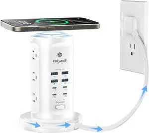 115W USB Charging Station, Power Strip Tower, 9 AC Outlets with 8 USB Ports(4 USB-C), 6Ft Flat Plug Retractable Extension Cord, for Home Office Dorm, Black White 115W USB Charging Station, Power Strip Tower, 9 AC Outlets with 8 USB Ports(4 USB-C), 6Ft Flat Plug Retractable Extension Cord, for Home Office Dorm, Black White
