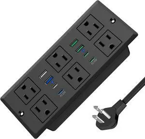 45W Recessed Power Strip, Flush Mounted Surge Protector(1200J) with 6 AC Outlets & 8 USB Ports(4 USB-C), 45°Flat Plug, 6FT Flat Power Cord(Black) 45W Recessed Power Strip, Flush Mounted Surge Protector(1200J) with 6 AC Outlets & 8 USB Ports(4 USB-C), 45°Flat Plug, 6FT Flat Power Cord(Black)