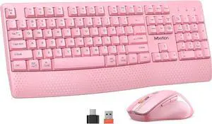 Wireless Keyboard and Mouse, Full-Sized Cordless Keyboard with Wrist Rest, 3 DPI Adjustable Mouse, Keyboard and Mouse Set with 2.4GHz USB Receiver, for PC/Computer/Laptop/Windows/Mac, Pink Wireless Keyboard and Mouse, Full-Sized Cordless Keyboard with Wrist Rest, 3 DPI Adjustable Mouse, Keyboard and Mouse Set with 2.4GHz USB Receiver, for PC/Computer/Laptop/Windows/Mac, Pink