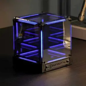 Infinite Cube Space Theme Desktop Ornament, Bedroom Bedside Sleep Night Light, Display Case with Light Decoration Desktop Ornament for Home Decor Gift - Blue Infinite Cube Space Theme Desktop Ornament, Bedroom Bedside Sleep Night Light, Display Case with Light Decoration Desktop Ornament for Home Decor Gift - Blue