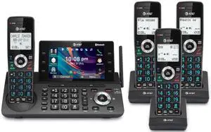 AT&T 4-Handset DECT 6.0 Cordless Home and Business Phone with Answering Machine, 5" Color Display, One-Touch Shortcut, Conference, Intercom, Smart Call Blocker, Bluetooth Connect to Cell: DLP73490 AT&T 4-Handset DECT 6.0 Cordless Home and Business Phone with Answering Machine, 5" Color Display, One-Touch Shortcut, Conference, Intercom, Smart Call Blocker, Bluetooth Connect to Cell: DLP73490