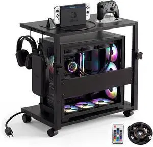 Computer Tower Stand with LED Light Strip,23.6'' × 15.7'' Mobile Rolling CPU Holder,Height Adjustable PC Tower Stand with Charging Station for Office Home (Black,Large) Computer Tower Stand with LED Light Strip,23.6'' × 15.7'' Mobile Rolling CPU Holder,Height Adjustable PC Tower Stand with Charging Station for Office Home (Black,Large)