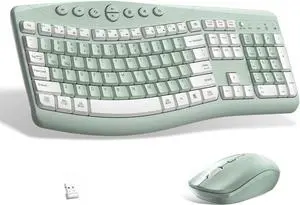 Wireless Keyboard and Mouse Combo,2.4G Full Size Ergonomic Curved Silent Keyboard with Fn Multimedia Keys for Office and Home, 3-DPI Quiet Mouse for Windows,Mac OS Desktop/Laptop/PC(Avocado Green) Wireless Keyboard and Mouse Combo,2.4G Full Size Ergonomic Curved Silent Keyboard with Fn Multimedia Keys for Office and Home, 3-DPI Quiet Mouse for Windows,Mac OS Desktop/Laptop/PC(Avocado Green)