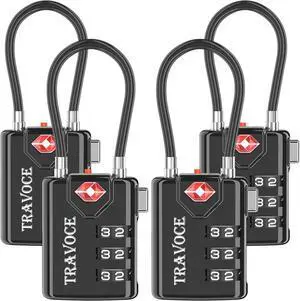 TSA Approved Luggage Locks - Heavy Duty 3 Digit Combination Cable Lock, Search Alert for Suitcases, Backpacks, Golf Bags, Tents, Violin and Camera Cases, 4 Pack, Black TSA Approved Luggage Locks - Heavy Duty 3 Digit Combination Cable Lock, Search Alert for Suitcases, Backpacks, Golf Bags, Tents, Violin and Camera Cases, 4 Pack, Black