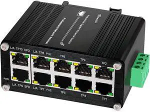 Industrial Hardened 10 Port Gigabit Ethernet PoE Switch, 8-Port 802.3at PoE+, 2 Uplink Ethernet Din Rail Switch, 20Gbps Switch Fabric, PoE Budget 240W for IP Camera,IP Phone,Wireless AP Industrial Hardened 10 Port Gigabit Ethernet PoE Switch, 8-Port 802.3at PoE+, 2 Uplink Ethernet Din Rail Switch, 20Gbps Switch Fabric, PoE Budget 240W for IP Camera,IP Phone,Wireless AP