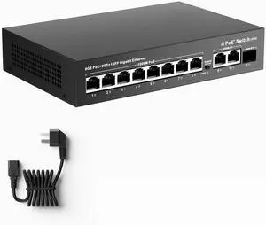 8 Port Gigabit PoE+ Switch, 2 Uplink Ports & 1 SFP Fiber Slot, 120W PoE Power Budget, IEEE 802.3af/at, Unmanaged Network Switch, Fanless Metal, Plug & Play for IP Cameras, Wireless AP 8 Port Gigabit PoE+ Switch, 2 Uplink Ports & 1 SFP Fiber Slot, 120W PoE Power Budget, IEEE 802.3af/at, Unmanaged Network Switch, Fanless Metal, Plug & Play for IP Cameras, Wireless AP