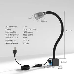 Magnetic Light, 1200 Lumen 120v Flexible Gooseneck Work Light with Adjustable Magnetic Base for CNC Milling Drill Press Sewing Machine Industrial Lighting, 12W Magnetic Light, 1200 Lumen 120v Flexible Gooseneck Work Light with Adjustable Magnetic Base for CNC Milling Drill Press Sewing Machine Industrial Lighting, 12W