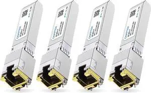 4Pack SFP+ to RJ45 10Gb,10GBASE-T Copper Module Mini-GBIC Transceiver for Cisco SFP-10G-T-S, Ubiquiti UF-RJ45-10G, Netgear, Mikrotik, D-Link, Supermicro, TP-Link, Linksys, CAT6A/CAT7, up to 98FT(30M) 4Pack SFP+ to RJ45 10Gb,10GBASE-T Copper Module Mini-GBIC Transceiver for Cisco SFP-10G-T-S, Ubiquiti UF-RJ45-10G, Netgear, Mikrotik, D-Link, Supermicro, TP-Link, Linksys, CAT6A/CAT7, up to 98FT(30M)