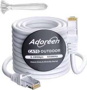 Cat 6 Outdoor Ethernet Cable 50 Ft White, High Speed Heavy Duty Long Internet Network Cable for POE Camera Cat 5 5e RJ45 LAN Patch Cable Cord, Sturdy Waterproof Direct Burial+25 Ties Cat 6 Outdoor Ethernet Cable 50 Ft White, High Speed Heavy Duty Long Internet Network Cable for POE Camera Cat 5 5e RJ45 LAN Patch Cable Cord, Sturdy Waterproof Direct Burial+25 Ties