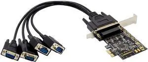 PCI-E 4-Port DB9 Serial/RS232 PCI Express (PCIe x1) Controller Card with Break-Out Cable | ASIX AX99100 Chipset | 16C450/16C550/16C650/16C750/16C950 UART PCI-E 4-Port DB9 Serial/RS232 PCI Express (PCIe x1) Controller Card with Break-Out Cable | ASIX AX99100 Chipset | 16C450/16C550/16C650/16C750/16C950 UART