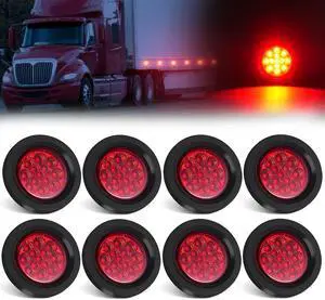 2.5" Red Round 13 LED Trailer Side Marker Clearance Lights 8 Pack | with Light Grommet and 2-prong Wire Pigtail for Trailer Truck RV, Flush Mount, 12V, IP67 Waterproof 2.5" Red Round 13 LED Trailer Side Marker Clearance Lights 8 Pack | with Light Grommet and 2-prong Wire Pigtail for Trailer Truck RV, Flush Mount, 12V, IP67 Waterproof