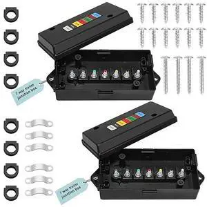 2 Set 7 Way Trailer Junction Box Weatherproof 7 Gang Color Coded Solid Studs Electrical 7 Way Trailer Wire Junction Box 7 Pole Waterproof for RV Camper Caravans Boat Rewiring - Black 2 Set 7 Way Trailer Junction Box Weatherproof 7 Gang Color Coded Solid Studs Electrical 7 Way Trailer Wire Junction Box 7 Pole Waterproof for RV Camper Caravans Boat Rewiring - Black