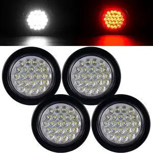 Pack of 4 4 Inch LED Round Trailer Brake Reverse Lights | 24 LED Red Stop/Turn Signal Tail Lights & White Back-up Lights for Trailer Truck with 3 Prong Wire Pigtails Pack of 4 4 Inch LED Round Trailer Brake Reverse Lights | 24 LED Red Stop/Turn Signal Tail Lights & White Back-up Lights for Trailer Truck with 3 Prong Wire Pigtails