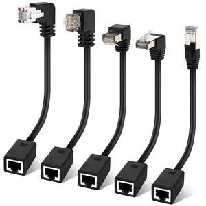 Cat 6 Ethernet Extension Cable 5 Pack,Multiple Angles(UP/Down/Left/Right/Straight), Cat6 RJ45 Network LAN Patch Cord Adapter, FTP Shielded Male to Female Connector, Supports CAT5E/CAT5-0.6 Feet Cat 6 Ethernet Extension Cable 5 Pack,Multiple Angles(UP/Down/Left/Right/Straight), Cat6 RJ45 Network LAN Patch Cord Adapter, FTP Shielded Male to Female Connector, Supports CAT5E/CAT5-0.6 Feet