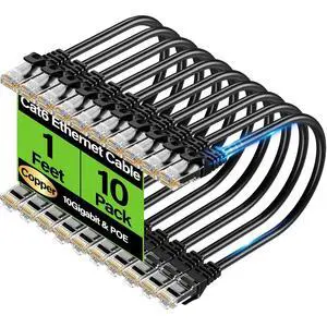 Cat6 Ethernet Cable 10Gbps 1 ft (10 Pack), UTP Ethernet Cable Cat 6, Flexible Bare Copper Cat6 Cable, Cat 6 Network Cable for Server, Data Center Cat6 Ethernet Cable 10Gbps 1 ft (10 Pack), UTP Ethernet Cable Cat 6, Flexible Bare Copper Cat6 Cable, Cat 6 Network Cable for Server, Data Center