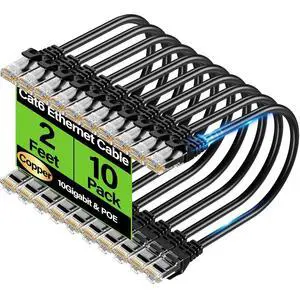 Cat6 Ethernet Cable 10Gbps 2 feet (10 Pack), UTP Ethernet Cable Cat 6, Flexible Bare Copper Cat6 Cable, Cat 6 Network Cable for Server, Data Center Cat6 Ethernet Cable 10Gbps 2 feet (10 Pack), UTP Ethernet Cable Cat 6, Flexible Bare Copper Cat6 Cable, Cat 6 Network Cable for Server, Data Center