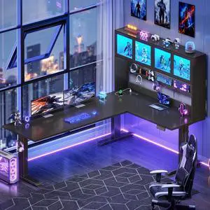 67" Standing L Shaped Gaming Desk, Office Computer Desk with Storage Hutch, Stand Up Corner Desk with Pegboard & Led Lights for Home Office, Black 67" Standing L Shaped Gaming Desk, Office Computer Desk with Storage Hutch, Stand Up Corner Desk with Pegboard & Led Lights for Home Office, Black