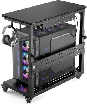 Heavy Duty PC Stand, Gaming Computer Tower Cart with Wheels | Metal Frame Supports 150 Lbs Full-Tower, Steel Casters Smooth Rolling. Easy Height Adjustable. Industrial Carbon Fiber Black Heavy Duty PC Stand, Gaming Computer Tower Cart with Wheels | Metal Frame Supports 150 Lbs Full-Tower, Steel Casters Smooth Rolling. Easy Height Adjustable. Industrial Carbon Fiber Black