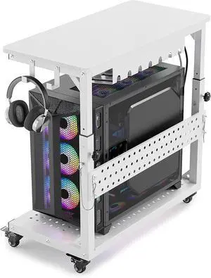 Heavy Duty PC Stand, Gaming Computer Tower Cart with Wheels | Metal Frame Supports 150 Lbs Full-Tower, Steel Casters Smooth Rolling. Easy Height Adjustable. Industrial Carbon Fiber White Heavy Duty PC Stand, Gaming Computer Tower Cart with Wheels | Metal Frame Supports 150 Lbs Full-Tower, Steel Casters Smooth Rolling. Easy Height Adjustable. Industrial Carbon Fiber White