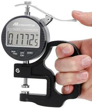 Digital Thickness Gauge 0-12.7mm/0.5inch 0.001mm High Resolution | Micrometer flat contact plates, 28mm throat depth, constant spring tension, unit conversion, storage case, battery included Digital Thickness Gauge 0-12.7mm/0.5inch 0.001mm High Resolution | Micrometer flat contact plates, 28mm throat depth, constant spring tension, unit conversion, storage case, battery included