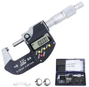Digital Outside Micrometer, 0-1 in Range, 0.00005" Resolution, LCD Display | Micrometer Set, 0-1 inch Measuring Range, Ultra-Precision 0.0001 Accuracy, in/mm Switch, Carbide Tip, with Protective Case Digital Outside Micrometer, 0-1 in Range, 0.00005" Resolution, LCD Display | Micrometer Set, 0-1 inch Measuring Range, Ultra-Precision 0.0001 Accuracy, in/mm Switch, Carbide Tip, with Protective Case