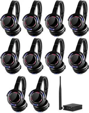 10pcs Bundle Wireless Silent Disco LED Flashing Light Headphones with 1 Transmitter 500m Distance 10pcs Bundle Wireless Silent Disco LED Flashing Light Headphones with 1 Transmitter 500m Distance