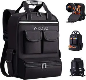 Tool Backpack for Men 18 Inch Heavy Duty Waterproof Multiple Pockets Tool Bag Organizer with Shoulder for Electrician Mechanics HVAC Engineer,Black Tool Backpack for Men 18 Inch Heavy Duty Waterproof Multiple Pockets Tool Bag Organizer with Shoulder for Electrician Mechanics HVAC Engineer,Black