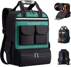 Tool Backpack for Men 18 Inch Heavy Duty Waterproof Multiple Pockets Tool Bag Organizer with Shoulder for Electrician Mechanics HVAC Engineer,Green Tool Backpack for Men 18 Inch Heavy Duty Waterproof Multiple Pockets Tool Bag Organizer with Shoulder for Electrician Mechanics HVAC Engineer,Green