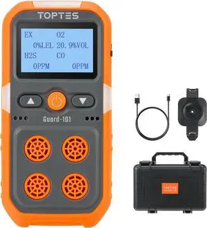 Gas Detector, 4 Gas Monitor for H2S, CO, LEL and O2, with Vibration, Visual and Audible Alarms, 14h Long Battery Life, Safety Explosion-Proof, for Work, Home - Orange Gas Detector, 4 Gas Monitor for H2S, CO, LEL and O2, with Vibration, Visual and Audible Alarms, 14h Long Battery Life, Safety Explosion-Proof, for Work, Home - Orange
