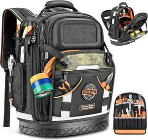 Tool Backpack Bag, HVAC Heavy Duty Construction Tools Backpack for Men, 1680D Professional Level Durable Tool Organizer, with Molded Base & Combination Lock, for Electricians & Home Repair-Version 3.0 Tool Backpack Bag, HVAC Heavy Duty Construction Tools Backpack for Men, 1680D Professional Level Durable Tool Organizer, with Molded Base & Combination Lock, for Electricians & Home Repair-Version 3.0